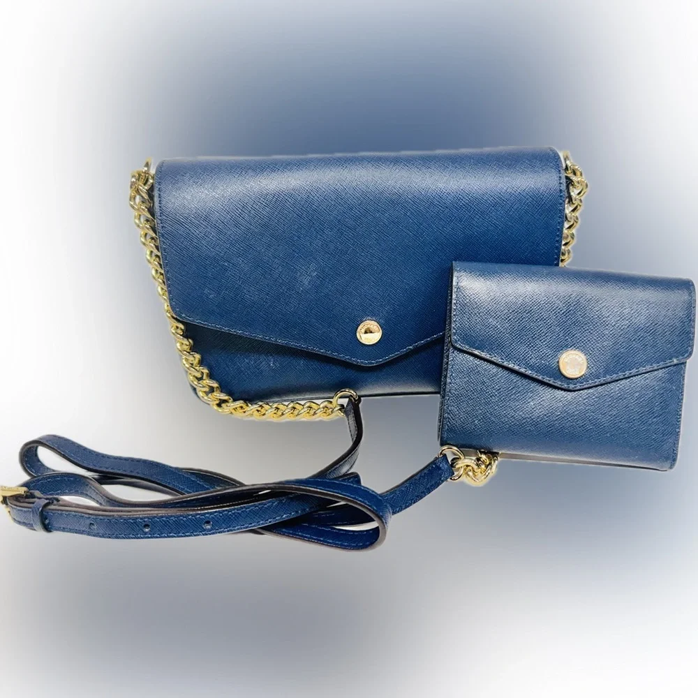 Michael Kors Navy Crossbody Purse & Wallet with Gold Hardware